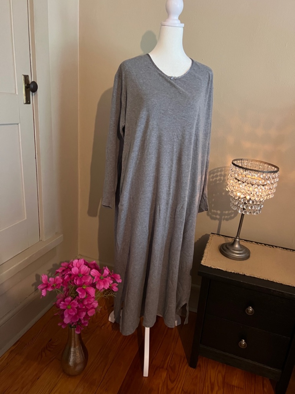Lands' End Grey Long Sleeve Swing Nightgown
